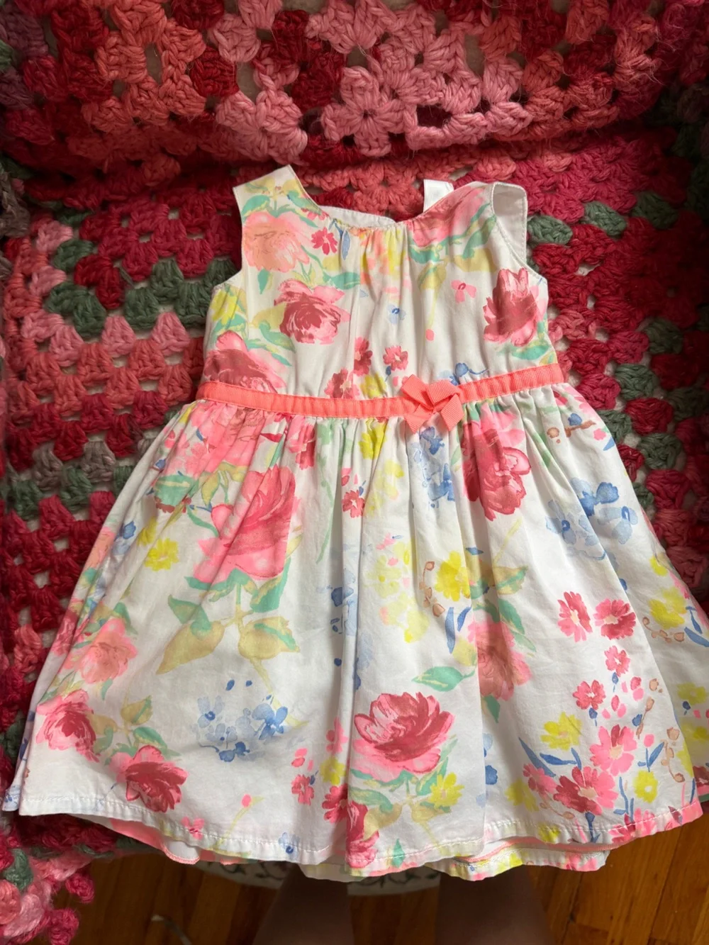 2000s Carter's White Floral Dress with Coral Accents